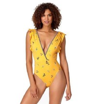 Anne Cole Studio Flounce V-Neck Floral Swimsuit Yellow ( 8 ) - £94.93 GBP