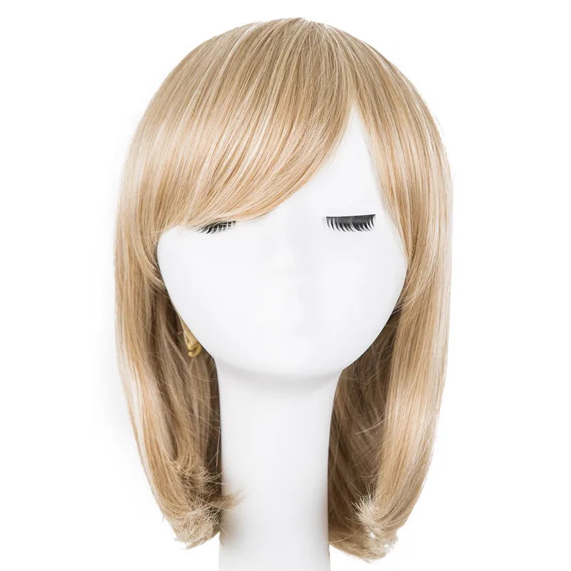 Blonde Wig Fei-Show Synthetic Heat Resistant Inclined Bangs Short Wavy Bob Hair - £11.82 GBP