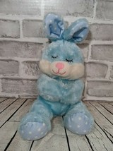 Goffa plush blue praying bunny rabbit sleeping closed eyes SOUND DEAD polka dots - $4.94