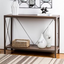 Glitzhome Industrial Console Sofa Table With Stable Wood Metal Frame For, Walnut - £70.61 GBP