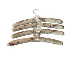 Lot of 4 Vintage Padded Satin Fabric Covered Clothes Hangers Floral Ribb... - $8.61