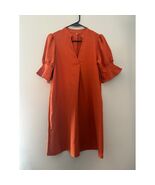 Women&#39;s Orange V-neck Polyester Lightweight Midi Dress Sz S - $465.23 MXN