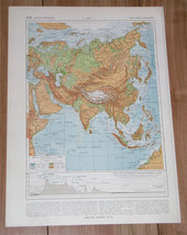 1925 Vintage Physical Map Of Asia / Saudi Arabia India China Himalaya Siberia - £13.39 GBP
