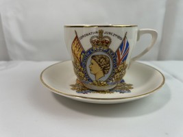 Vintg 1953 Johnson Brothers Ironstone Coronation Queen Elizabeth Ii Cup &amp; Saucer - £21.87 GBP