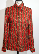 ACT III ILGWU Union Red Brown Stripe 100% Dacron Polyester Blouse Shirt - $49.99