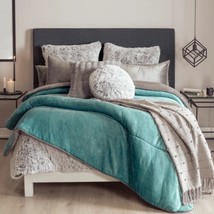 Turquoise And Gray Blanket With Sherpa Very Softy Thick And Warm Queen Size - £53.60 GBP