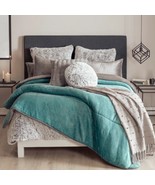 TURQUOISE AND GRAY BLANKET WITH SHERPA VERY SOFTY THICK AND WARM QUEEN SIZE - $1,272.89 MXN