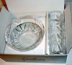 Gorham Floral Majesty Bud Vase &amp; Small Bowl 2 PC. Set Crystal Starburst Cuts New - £14.13 GBP