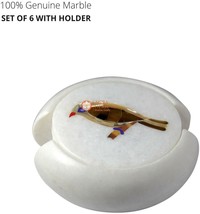 White Marble Coaster Set Bird Inlay Art Christmas Special Decorative Gif... - $231.65