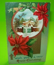 Vintage Happy Christmas Postcard Antique Embossed Original Germany Winter Scene - £11.83 GBP
