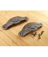 2 CUP PULLS 4 1/4 WIDE DRAWER VICTORIAN BIN HANDLES ANTIQUE-STYLE IRON B... - €13,88 EUR