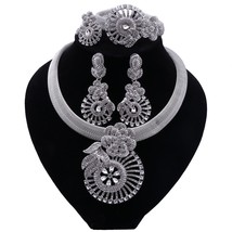 CYNTHIA Women Silver Plated Necklace Women Jewelry Sets Crystal Earrings Ring Cl - £45.54 GBP