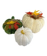 Handmade Set of 3 Crocheted Pumpkins – Fall Harvest Decor – White, Cream... - $18.00