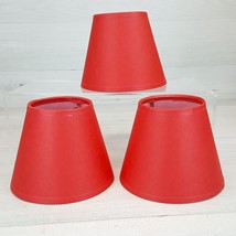 Vintage Set of 3 Red Thick Cardboard 4&quot; Lamp Shade w Metal Bulb Clip 5&quot; ... - £14.94 GBP