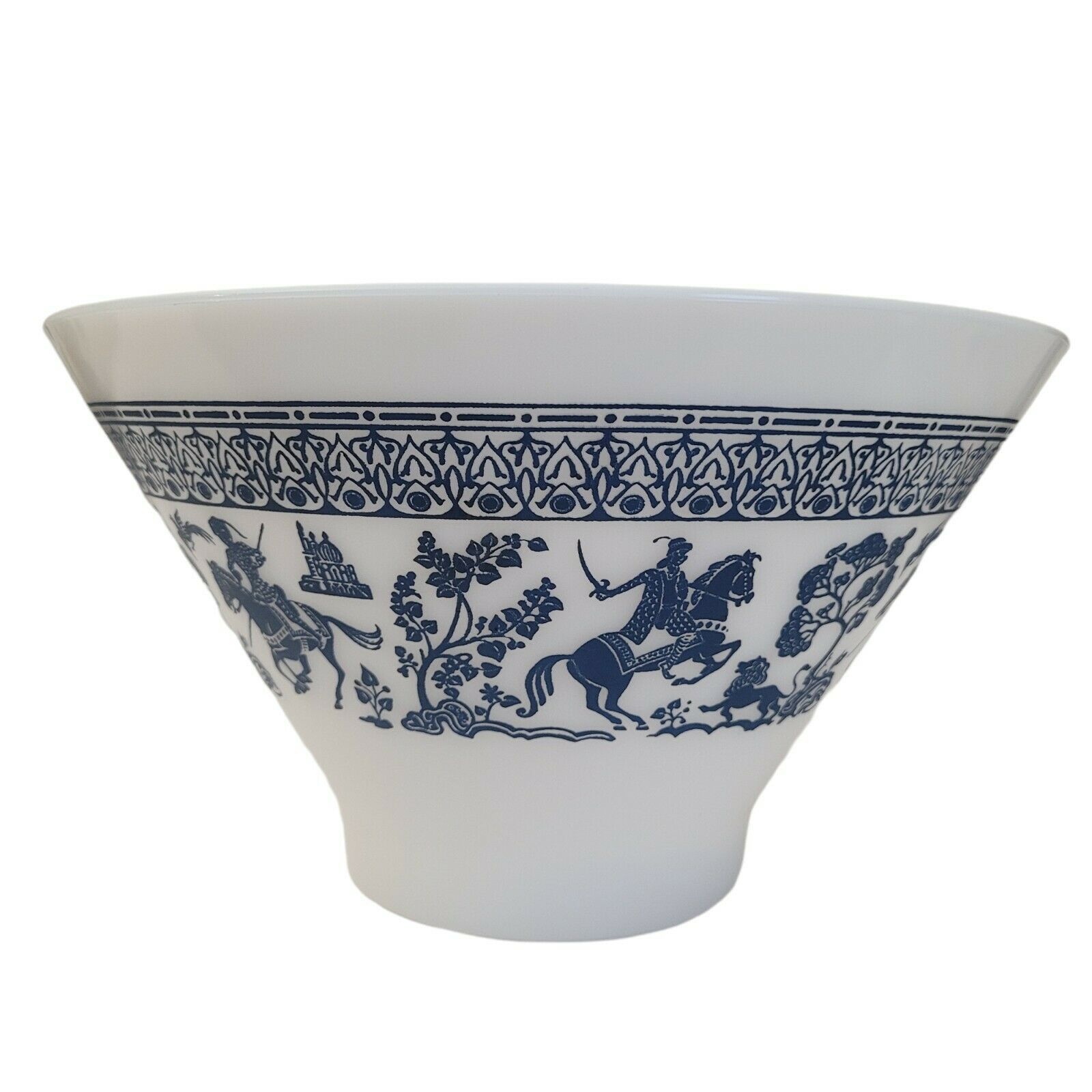 RARE Hazel Atlas Blueish Gray Arabian Knights Wedgwood Milk Glass Bowl 10" x 6" - $49.49