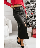 Black Split Front High Waist Slim Fit Midi Skirt - $503.16 MXN