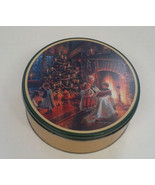 Vintage round tin metal container Christmas holiday grandma and grandchi... - $19.75
