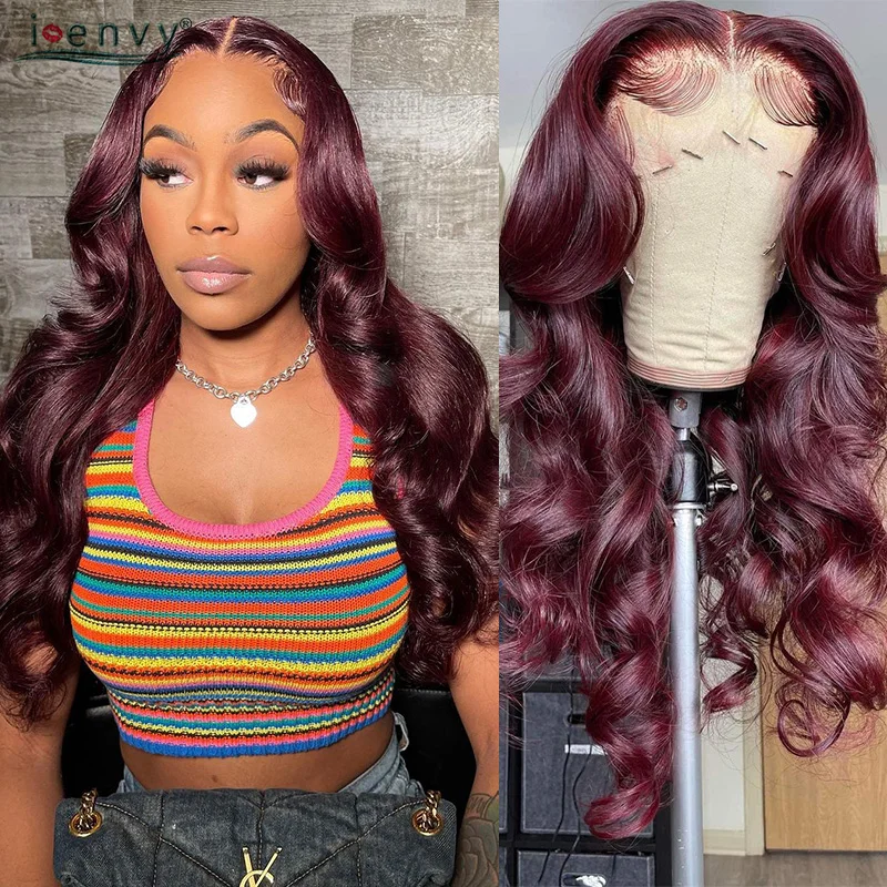 Long Burgundy Body Wave 13X4 Hd Lace Frontal Wig 30 Inches Human Hair Wi - £88.41 GBP+