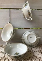 Vintage Lot of 4 White Floral Soup Bowls Cereal Rice? Double Handled Made In USA - £36.38 GBP