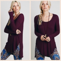 Free People Ventura Thermal High-Lower Wine Purple Plum Tunic Sweater XS Blouse - £19.35 GBP