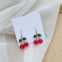 Cute Red Cherry Drop Earrings for Women Sweet Fruit Fresh Cherry Pendant Earring - £8.12 GBP