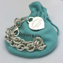 LARGE 8.25&quot; Return to Tiffany &amp; Co Heart Tag Charm Bracelet and Blue Pouch - $389.00