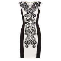 Womens Size 6 Karen Millen Black White Embroidered Illusion Wiggle Pencil Dress - £40.72 GBP