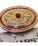 Vintage heavy 14K gold amazing 4.24CTW VS diamond & ruby cluster brooch - $4,400.95
