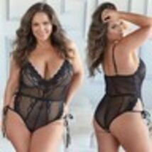 Allure Diva Lace and Mesh Belle Teddy Tie Up Romper-Black 2X/3X-Boxed - $39.99