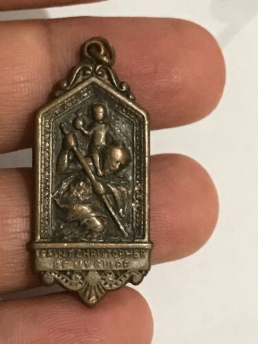 Vintage Antique Copper St. Christopher Be My Guide Medal &quot;Call a Priest&quot;... - $58.50
