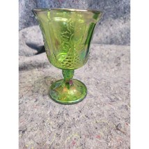 Vintage Indiana Carnival Glass Iridescent Lime Green Goblet Harvest Grape - $14.01