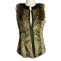 Vintage Y2K Leopard Print Sleeveless Vest S Brown Faux Fur Lined Hook Closure - £26.08 GBP