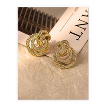 18K Gold Vintage Swirl Stud Earrings -bold, designer, statement - £29.25 GBP