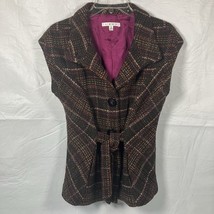 CAbi Womens Sleeveless Buttoned Down Plaid Vest with Tie Size M brown Pl... - $13.37
