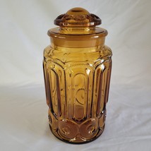 Large Vintage LE Smith Amber Glass Apothecary Jar Canister Moon &amp; Stars 11&quot; Tall - £15.65 GBP