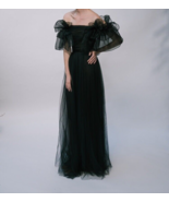 A-line silk tulle gown/tulle soft silk organza Puffy Sleeves/Tulle Maxi ... - $210.03