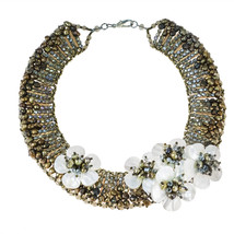 Floral Glam Mother of Pearl and Brown Pearl Statement Necklace - £32.75 GBP