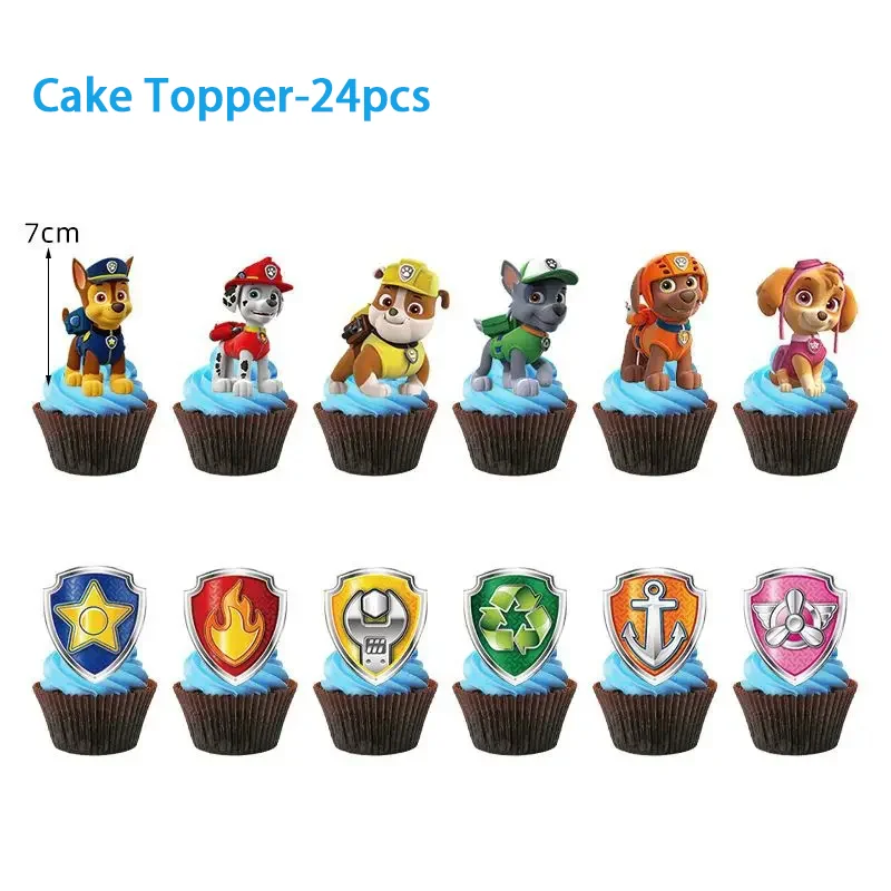 New Paw Patrol Birthday Party Decor Dogs Skye Disposable -Cake Topper-24Pcs - $4.73 CAD