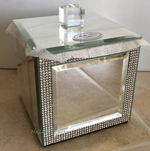 Bella Lux Mirrored Covered Box Q-Tip Cotton Crystal Rhinestones Bling Bathroom - £45.72 GBP