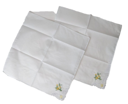lot of 2 Hand Made Handkerchief Embroidered corners Floral yellow daises Square - £7.74 GBP