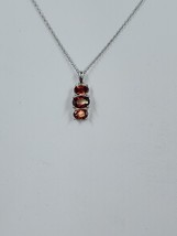 3-Stone Oval Dark Garnet CZ Pendant and Chain, Sterling Silver - £19.29 GBP