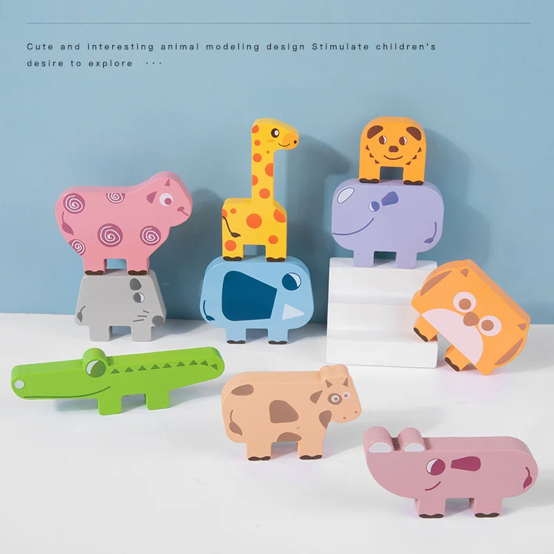 Wooden Animal Stacking Blocks Toy Shape Matching Puzzles Game  Balance Fine - £18.56 GBP