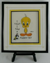 Vtg Looney Tunes Tweety Bird Handmade Embroidery Framed  Sylvester Cat A... - £22.76 GBP