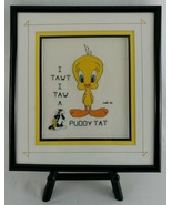 Vtg Looney Tunes Tweety Bird Handmade Embroidery Framed  Sylvester Cat A... - £22.84 GBP