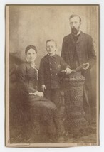 Antique c1880s Trimmed Cabinet Card Mother, Child &amp; Father With Bible Kokomo, IN - £9.66 GBP
