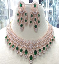 Indien Plaqué or Rose Bollywood Style Zircone Cou Collier Earrings Jewelry Set - £141.92 GBP