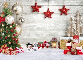 Christmas Backdrop White Wood Floor with Snowflake Backdrop Christmas Tr... - £19.87 GBP