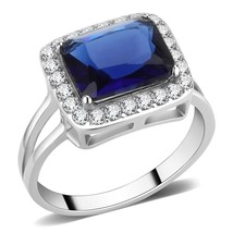 Women&#39;s Cushion Cut Synthetic Glass Montana Halo Stainless Steel Wedding Ring - £51.23 GBP