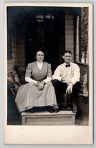 Edwardian Woman Calico Dress Handsome Man Sitting On Porch RPPC Postcard P27 - £7.44 GBP