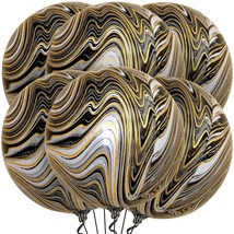 , Black And Gold Marble Balloons - 22 Inch, Pack Of 6 | Marble Black And Gold Ba - £15.85 GBP